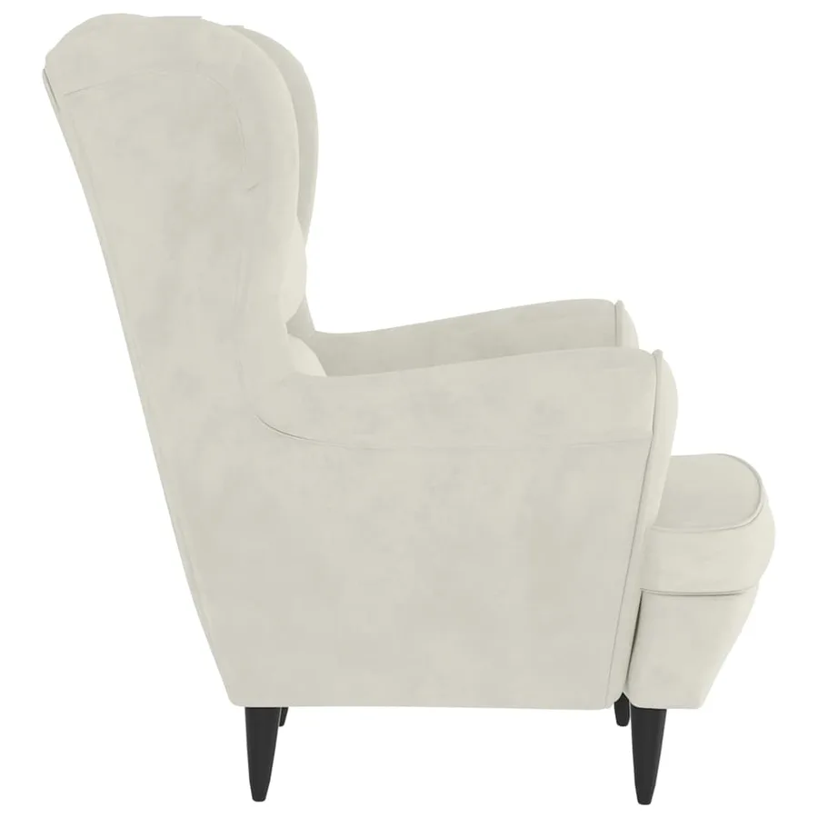 Fauteuil à oreilles avec tabouret crème velours - 5
