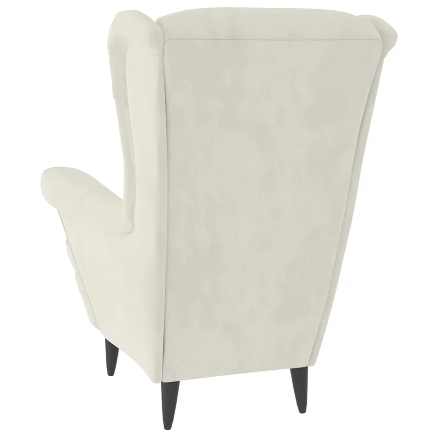 Fauteuil à oreilles avec tabouret crème velours - 6
