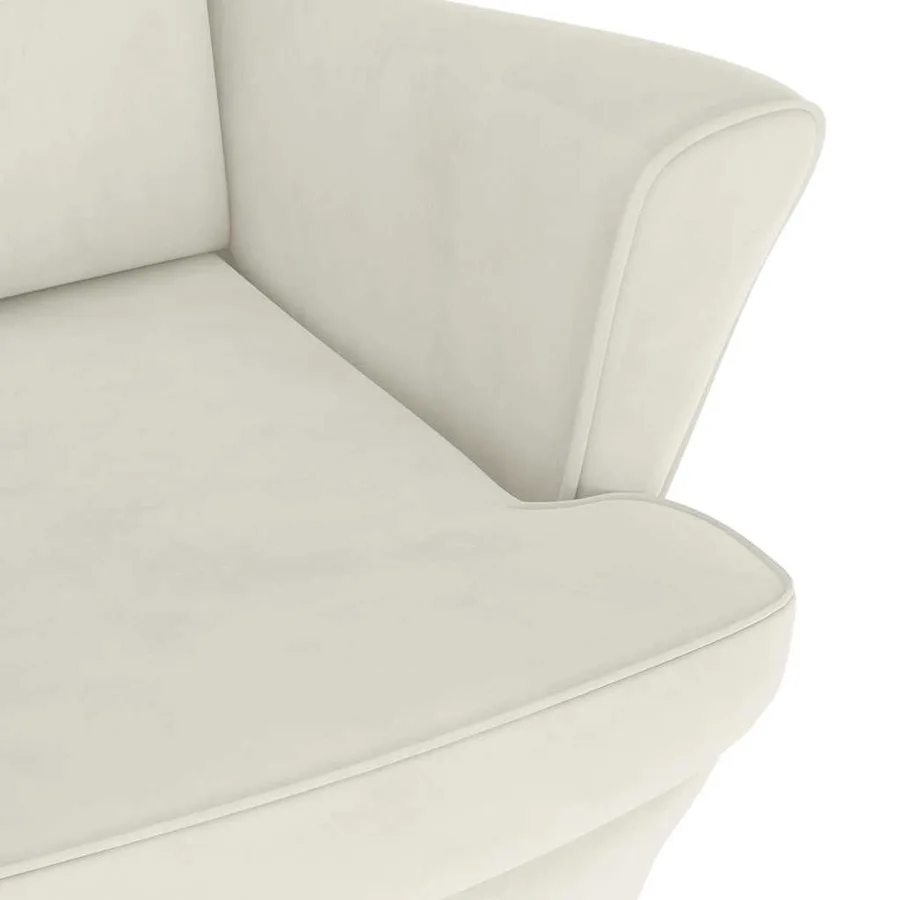 Fauteuil à oreilles avec tabouret crème velours - 7