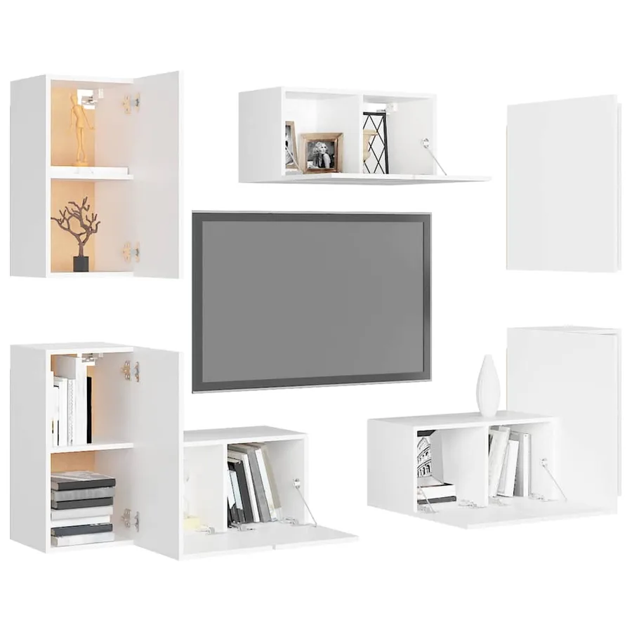 Ensemble de meubles TV 7 pcs Blanc Bois d'ingénierie - 3