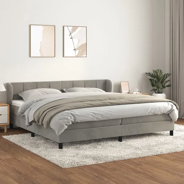 Sommier à lattes de lit et matelas Gris clair 200x200cm Velours