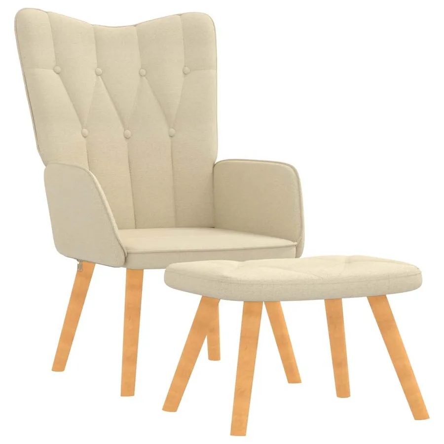 Chaise de relaxation avec tabouret Crème Tissu - 2