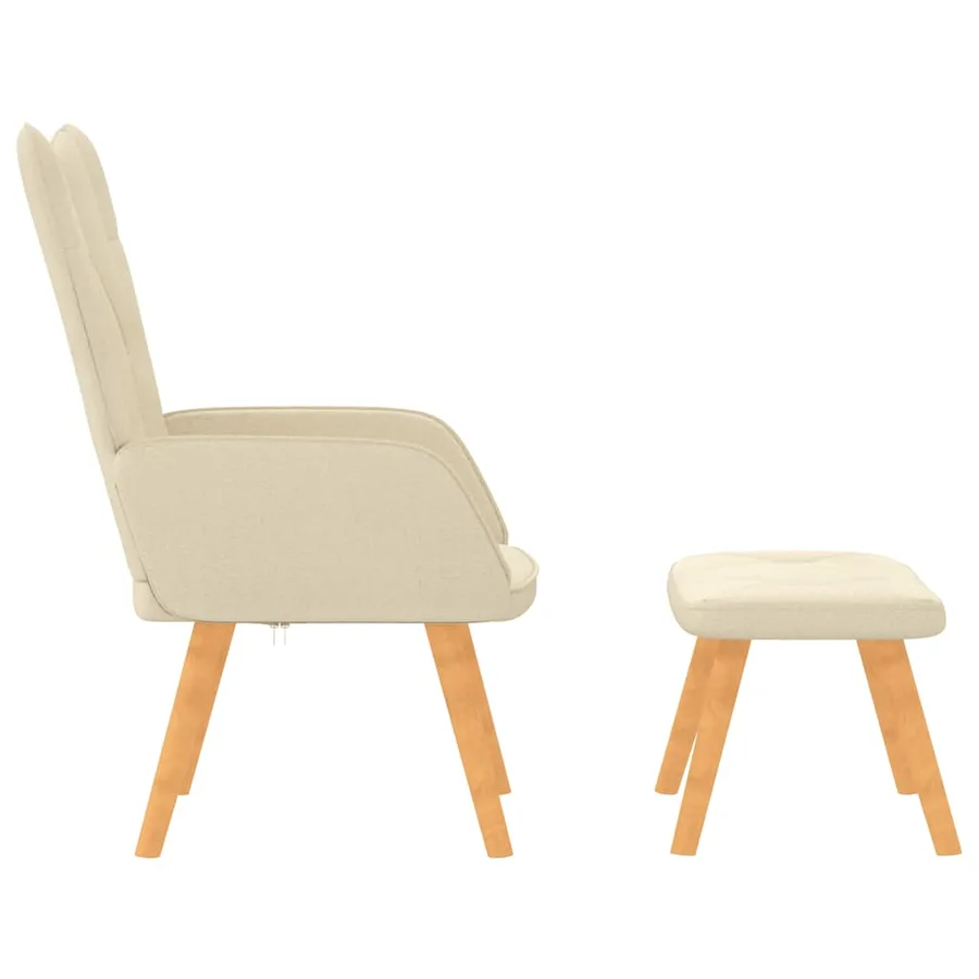 Chaise de relaxation avec tabouret Crème Tissu - 3