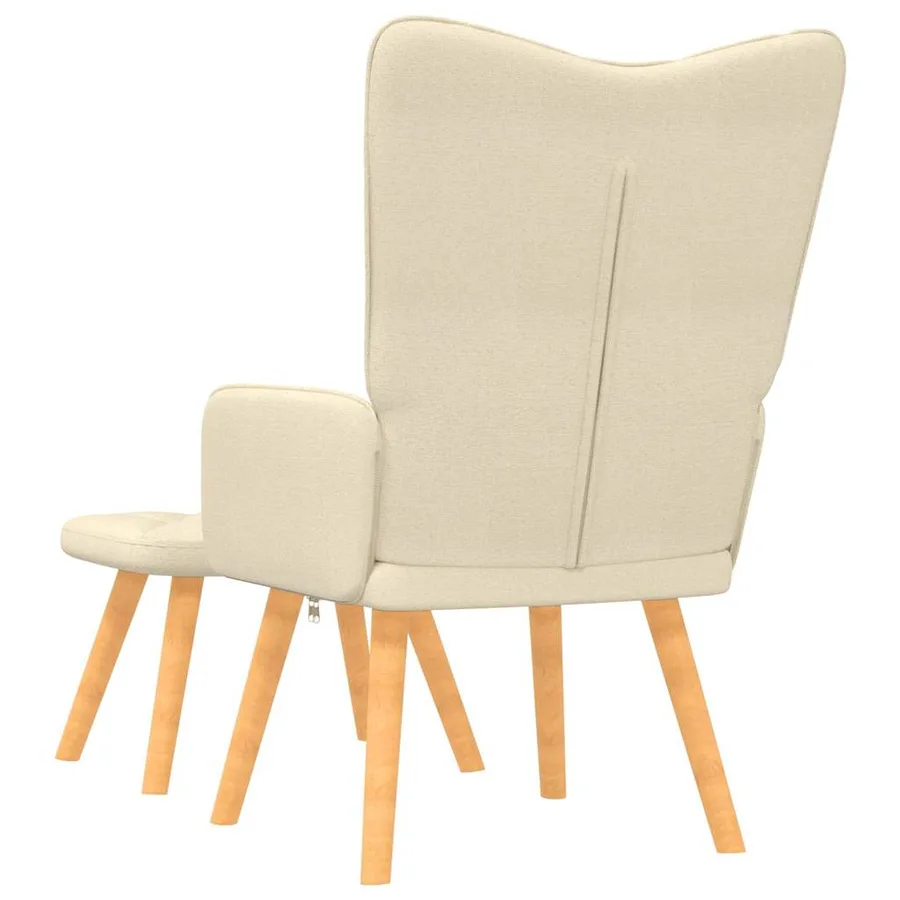 Chaise de relaxation avec tabouret Crème Tissu - 4