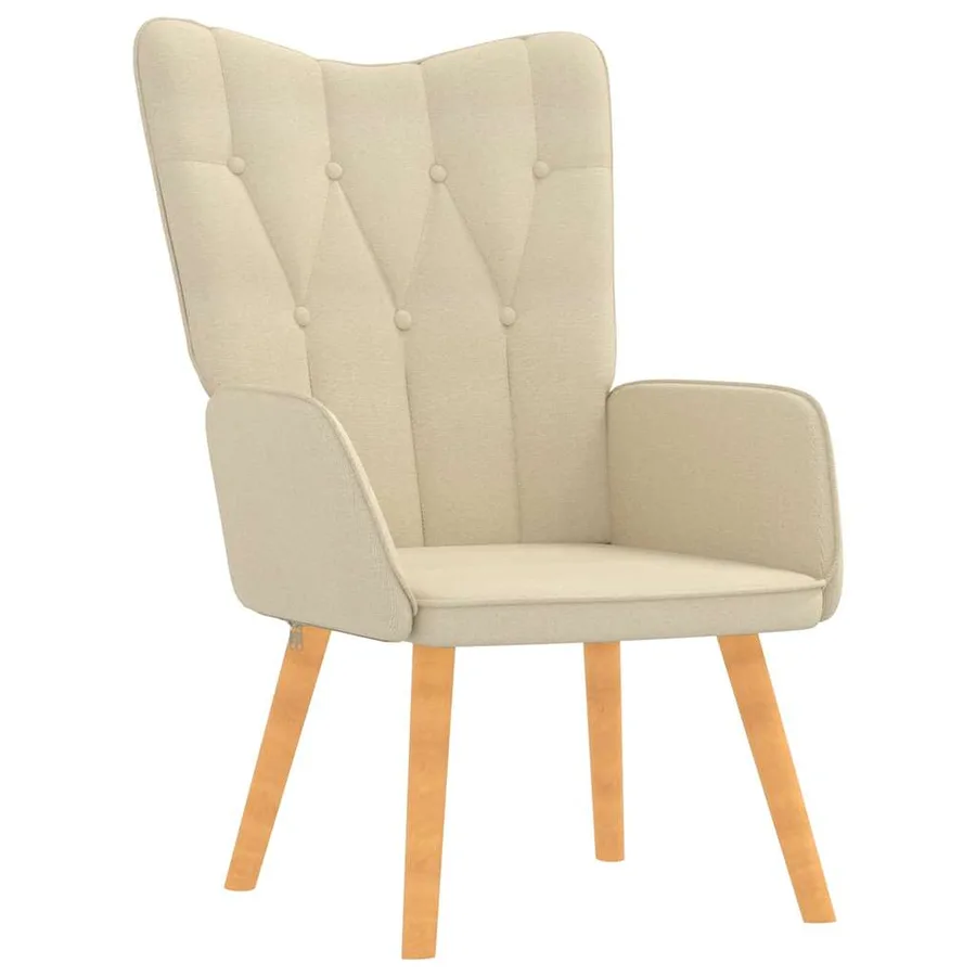 Chaise de relaxation avec tabouret Crème Tissu - 5