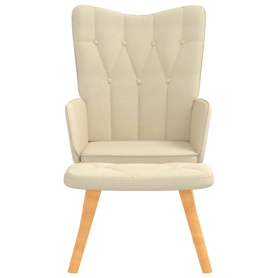Chaise de relaxation avec tabouret Crème Tissu - 8