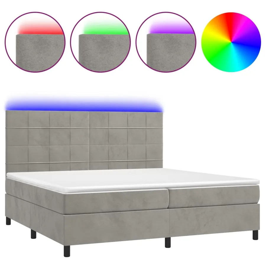 Sommier à lattes de lit matelas et LED Gris clair 200x200 cm - 2