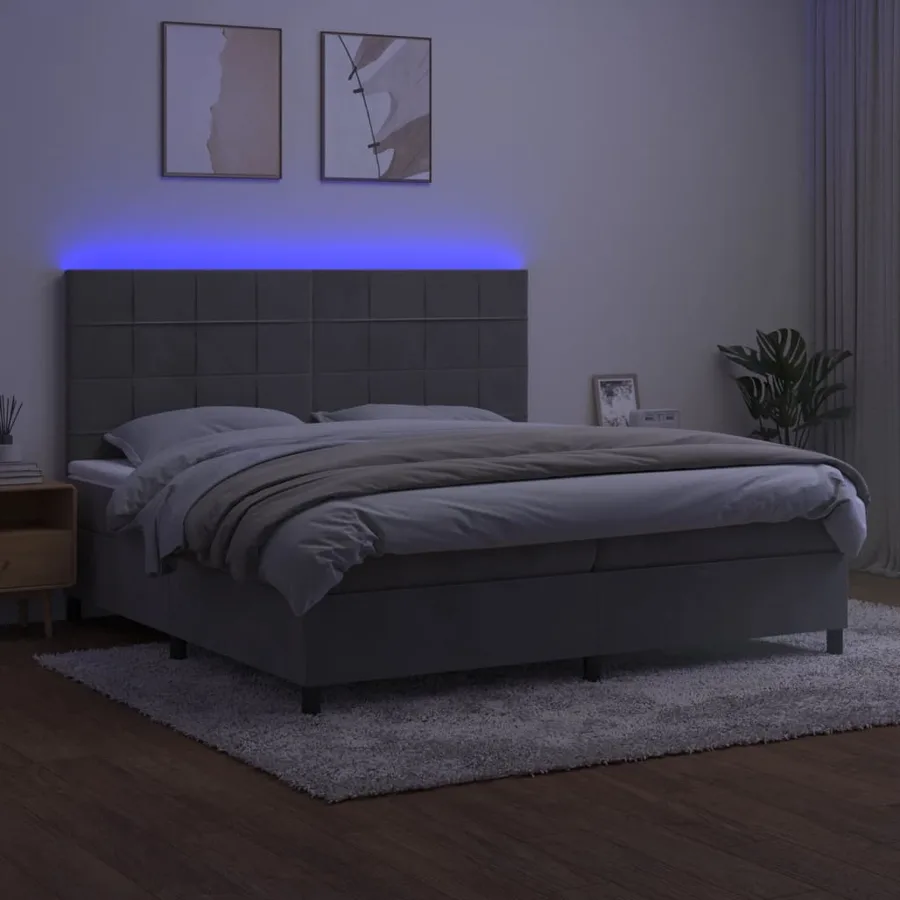Sommier à lattes de lit matelas et LED Gris clair 200x200 cm - 4