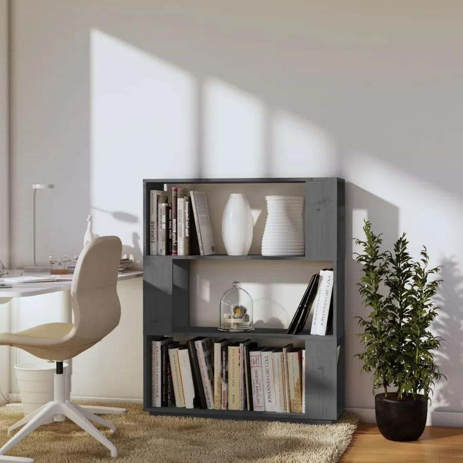 Bibliothèque/Séparateur de pièce Gris 80x25x101 cm Pin massif - 3