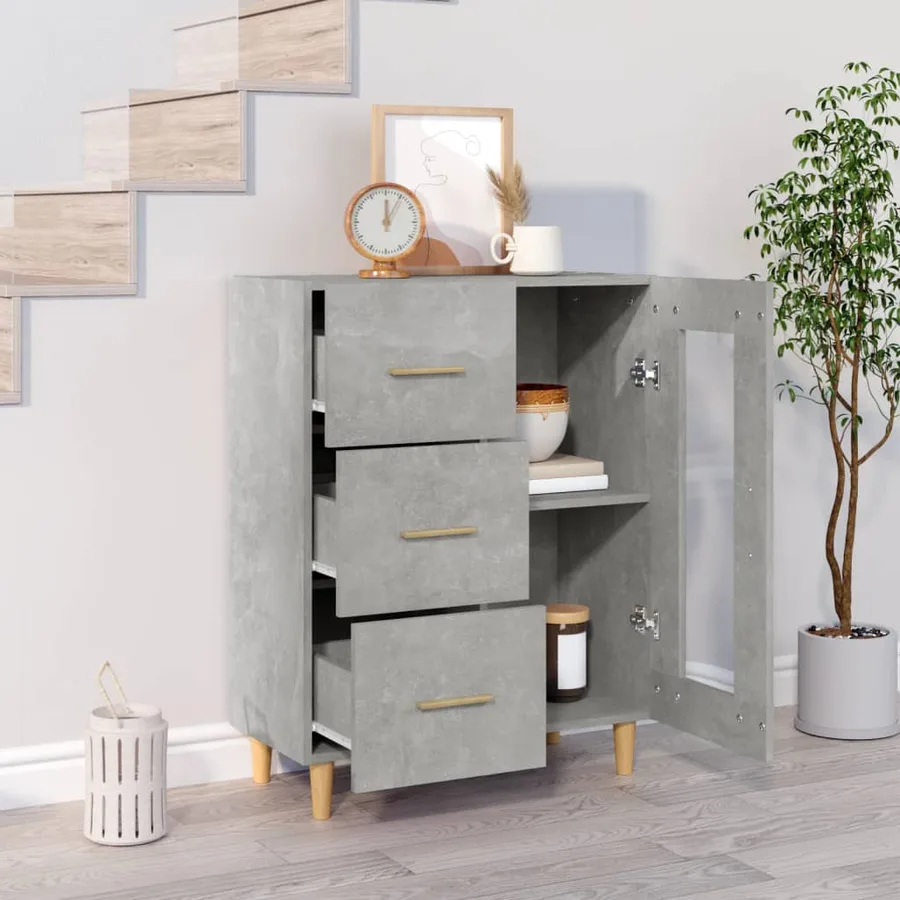 Buffet gris béton 69,5x34x90 cm bois d'ingénierie - 3