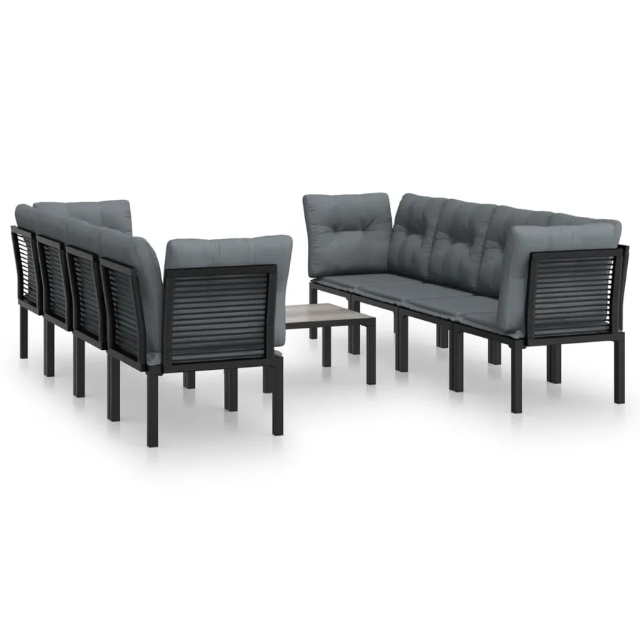 Salon de jardin 9 pcs noir et gris résine tressée - 2