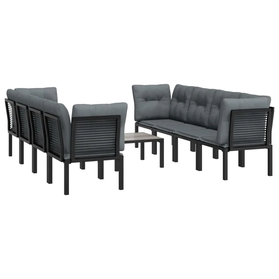 Salon de jardin 9 pcs noir et gris résine tressée - 3
