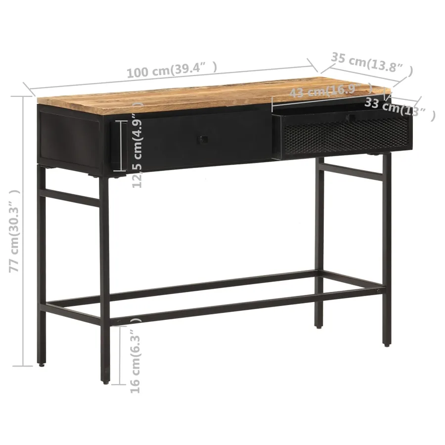 Buffet 100x35x77 cm Bois de manguier massif brut - 6