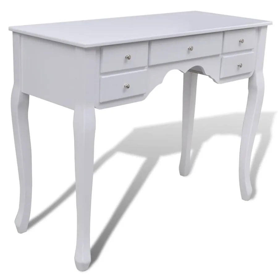Coiffeuse avec miroir et tabouret 7 tiroirs Blanc - 5