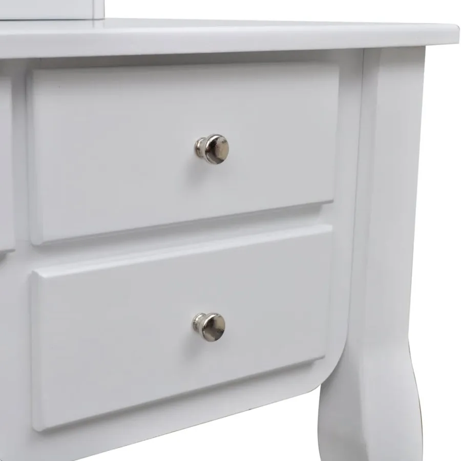 Coiffeuse avec miroir et tabouret 7 tiroirs Blanc - 8