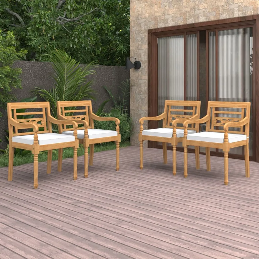 Chaises Batavia lot de 4 avec coussins Bois de teck solide