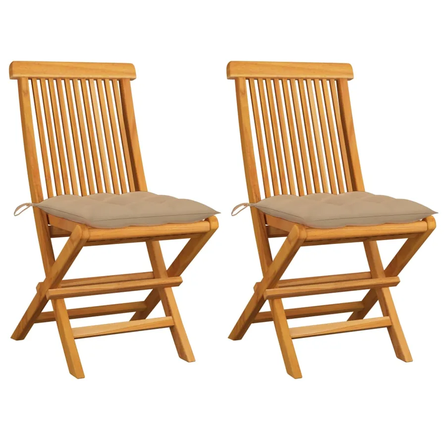 Chaises de jardin lot de 2 avec coussins bleu clair Teck massif