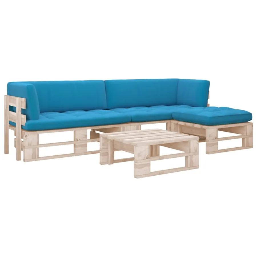 Salon de jardin palette 4pcs avec coussins Bois de pin imprégné
