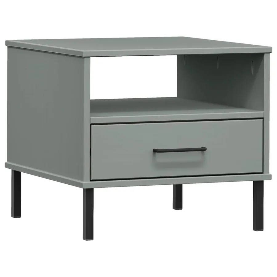 Table de chevet avec pieds en métal Gris Bois pin massif OSLO - 2