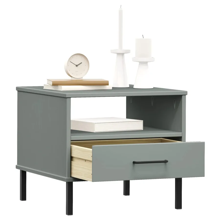 Table de chevet avec pieds en métal Gris Bois pin massif OSLO - 3