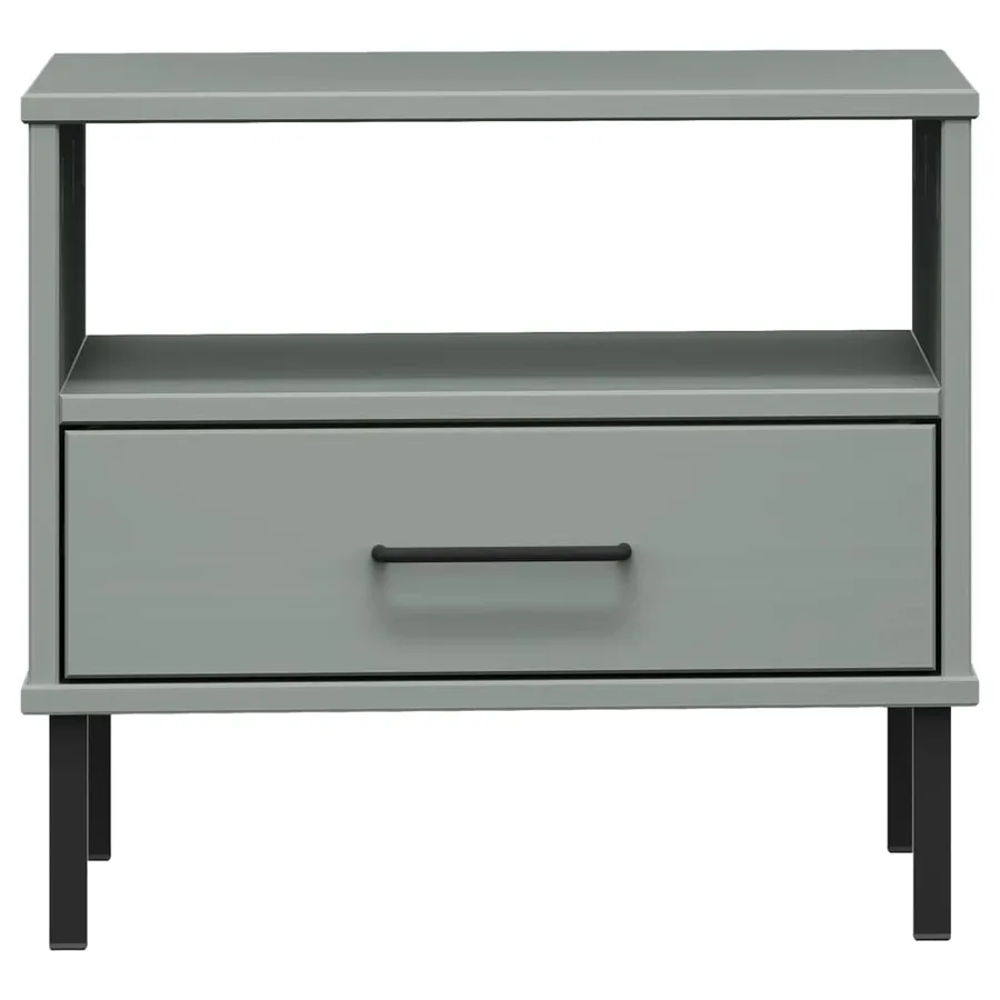 Table de chevet avec pieds en métal Gris Bois pin massif OSLO - 4