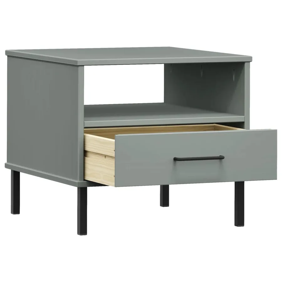 Table de chevet avec pieds en métal Gris Bois pin massif OSLO - 5