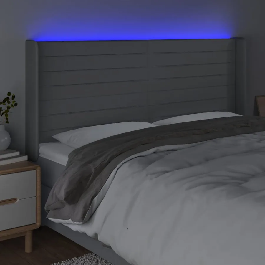 Tête de lit à LED Gris clair 203x16x118/128 cm Tissu - 4