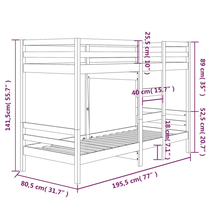 Lit superposé sans matelas blanc 75x190 cm bois de pin massif - 8
