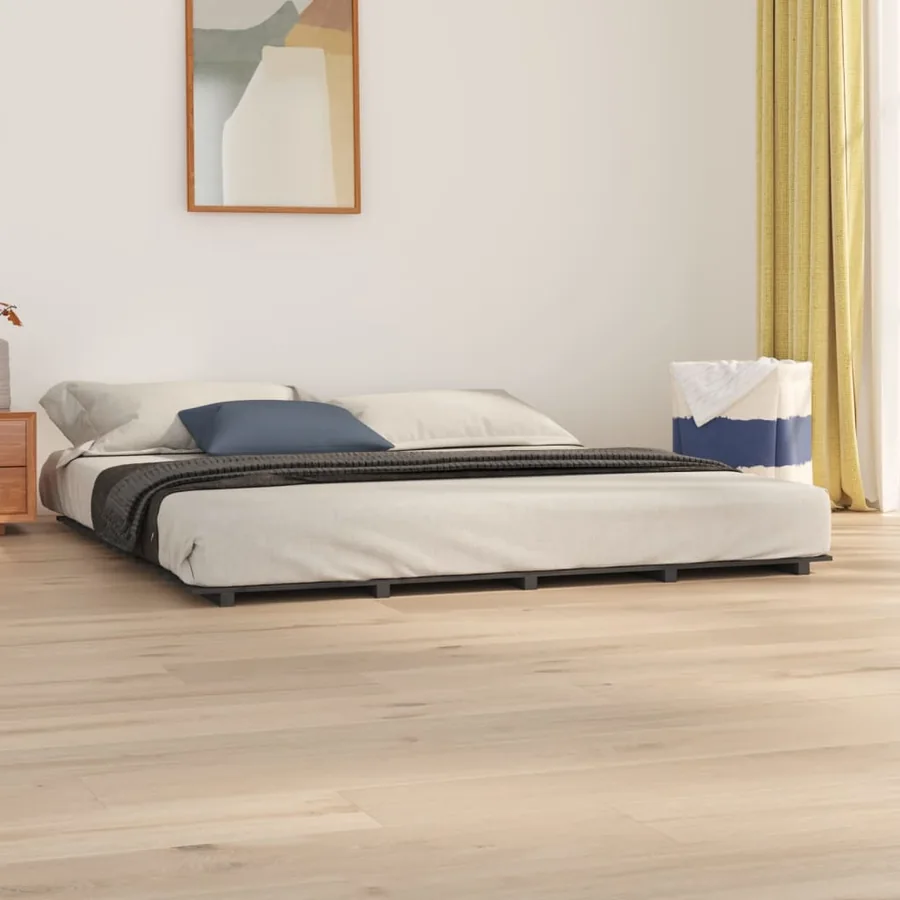 Cadre de lit sans matelas gris 180x200 cm bois massif de pin
