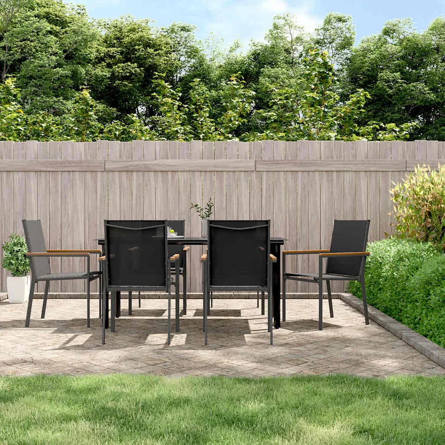 Ensemble à manger de jardin 7 pcs noir textilène et acier