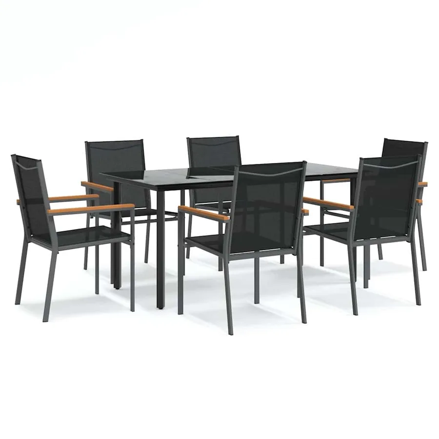 Ensemble à manger de jardin 7 pcs noir textilène et acier - 2