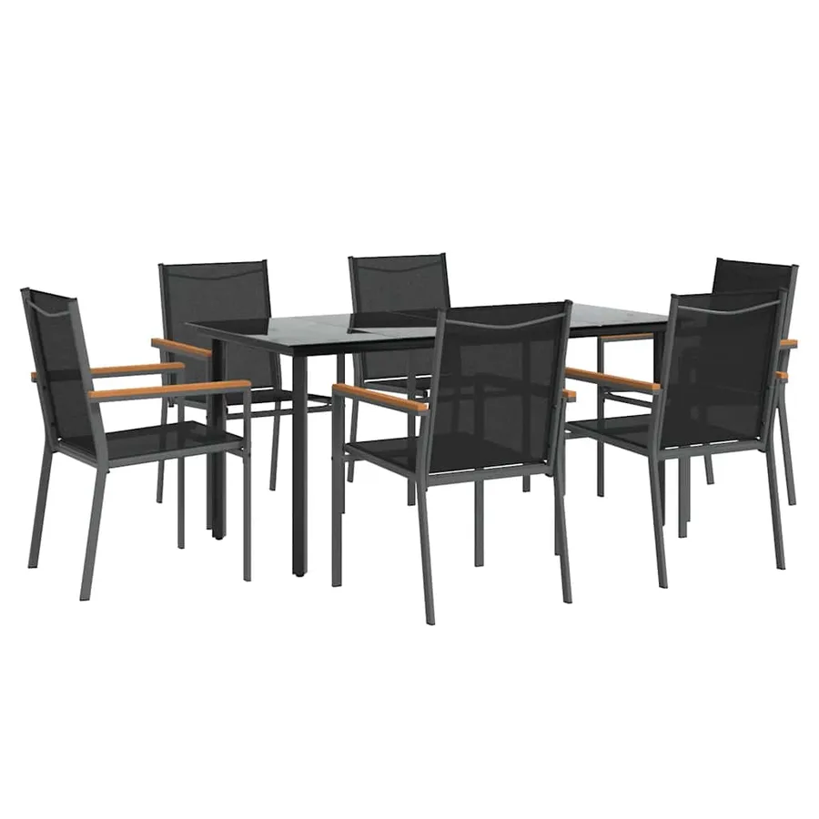 Ensemble à manger de jardin 7 pcs noir textilène et acier - 3