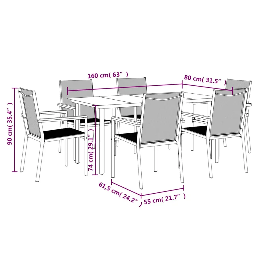 Ensemble à manger de jardin 7 pcs noir textilène et acier - 9