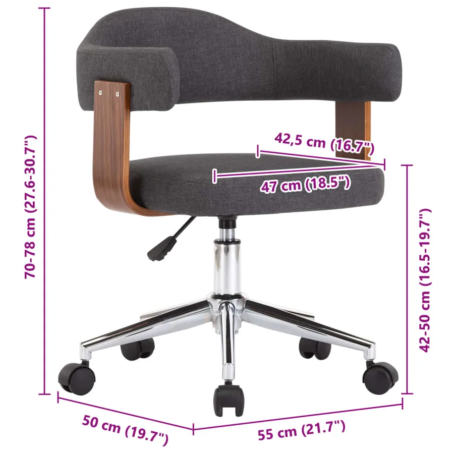 Chaise pivotante à manger Gris Bois courbé et tissu - 8
