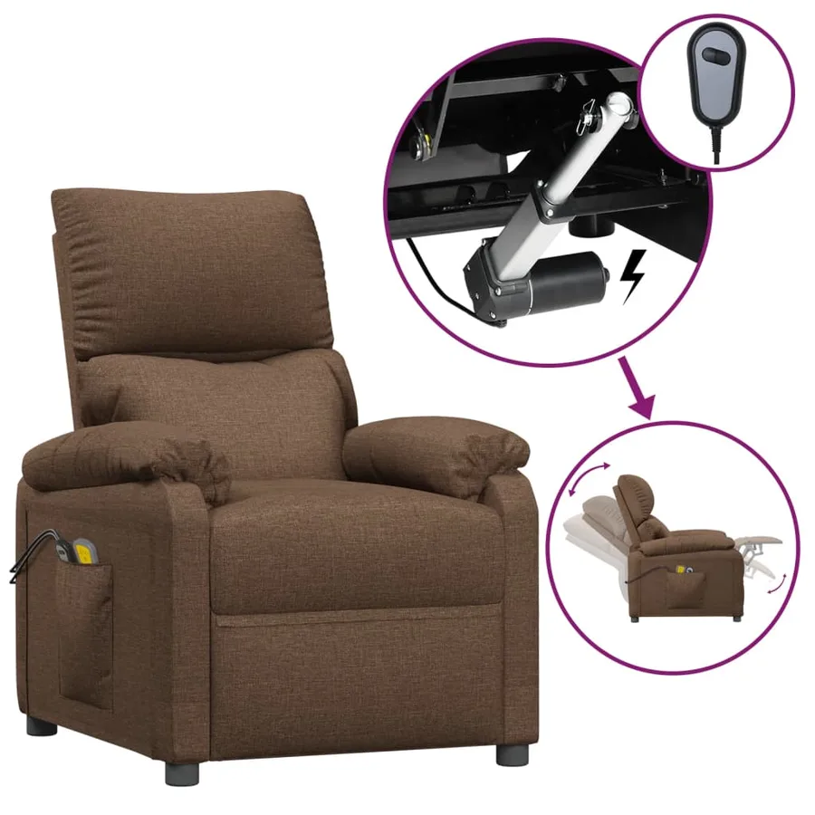 Fauteuil électrique de massage Marron Tissu - 2