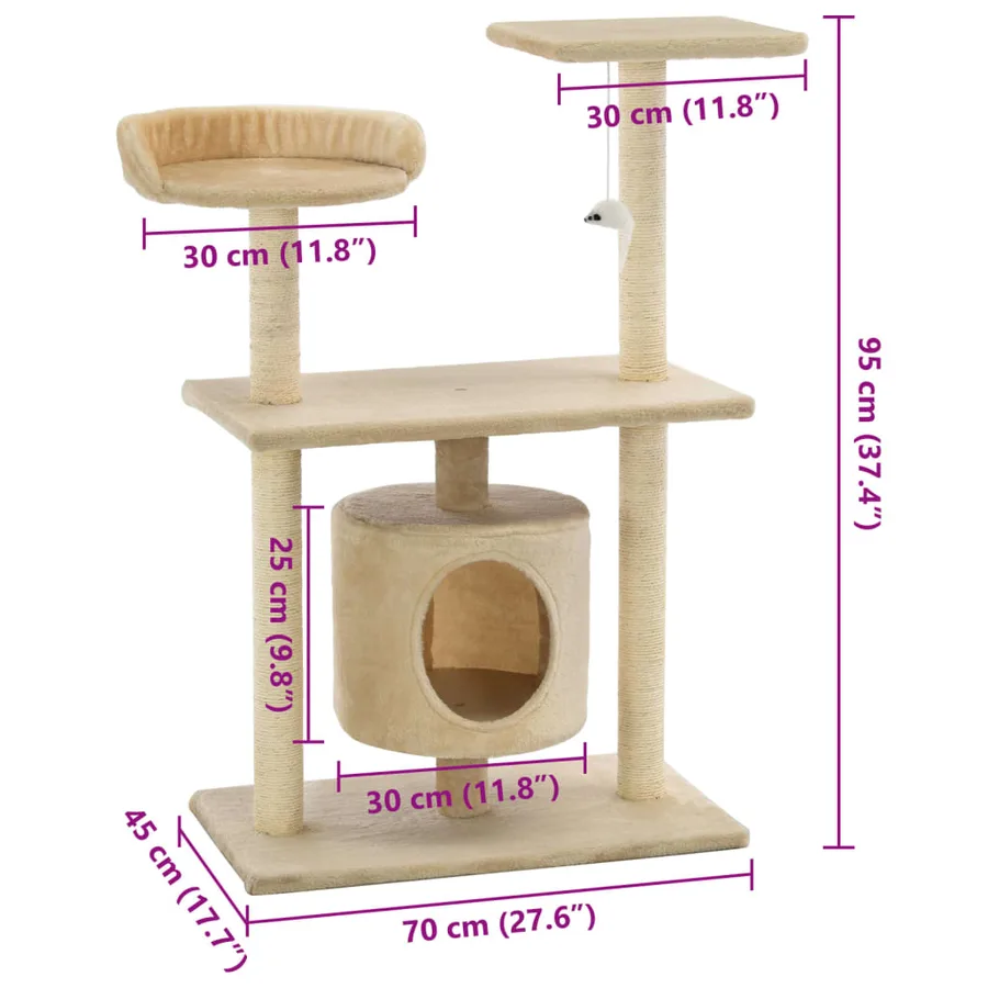 Arbre à chat avec griffoirs en sisal 95 cm Beige - 8