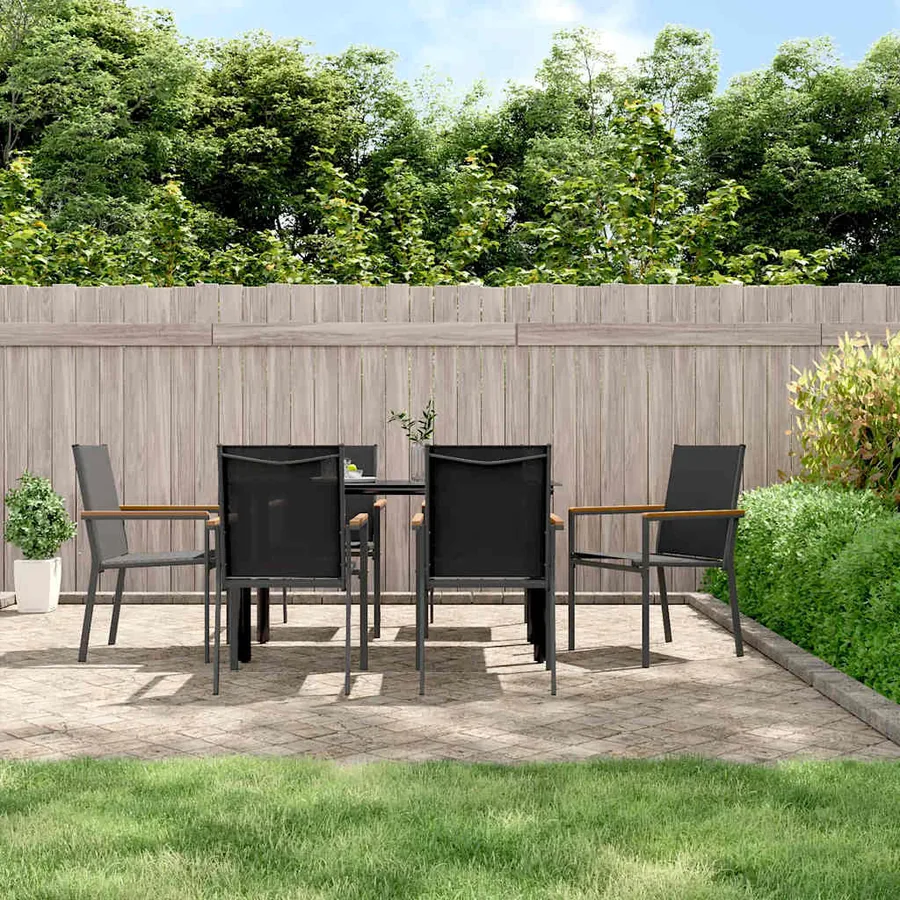 Ensemble à manger de jardin 7 pcs noir textilène et acier