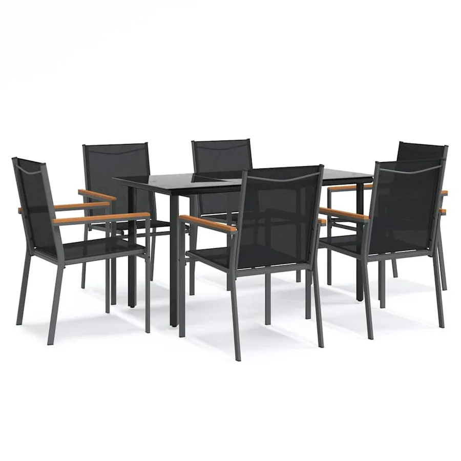 Ensemble à manger de jardin 7 pcs noir textilène et acier - 2