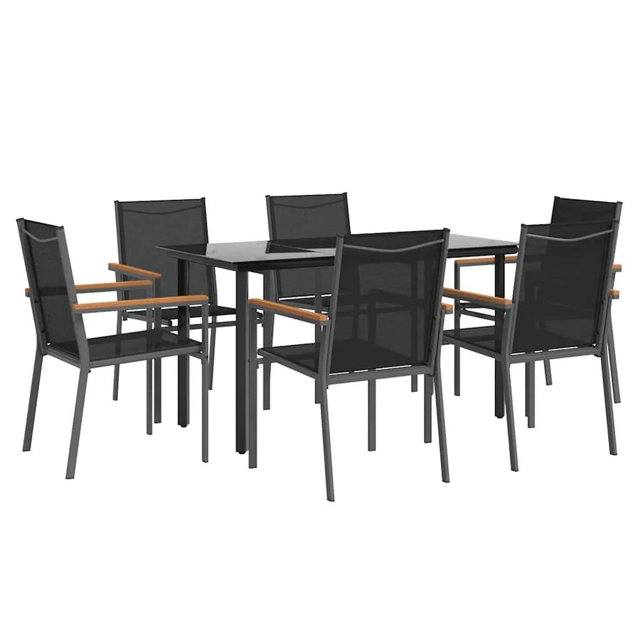 Ensemble à manger de jardin 7 pcs noir textilène et acier - 3