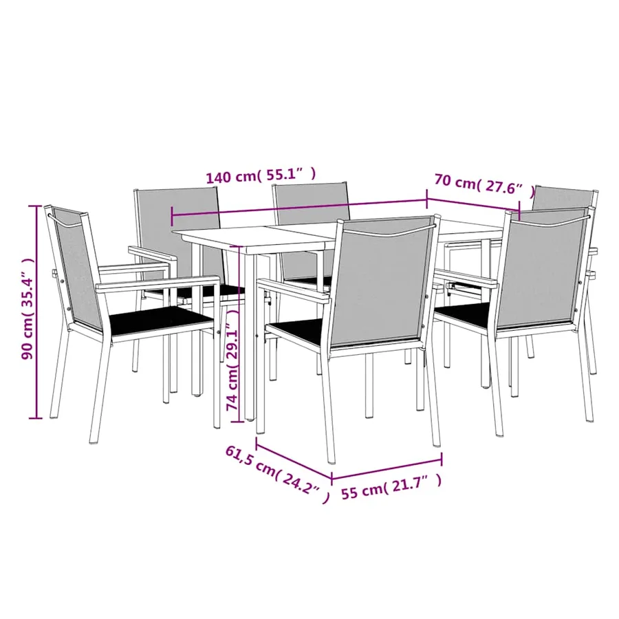 Ensemble à manger de jardin 7 pcs noir textilène et acier - 9