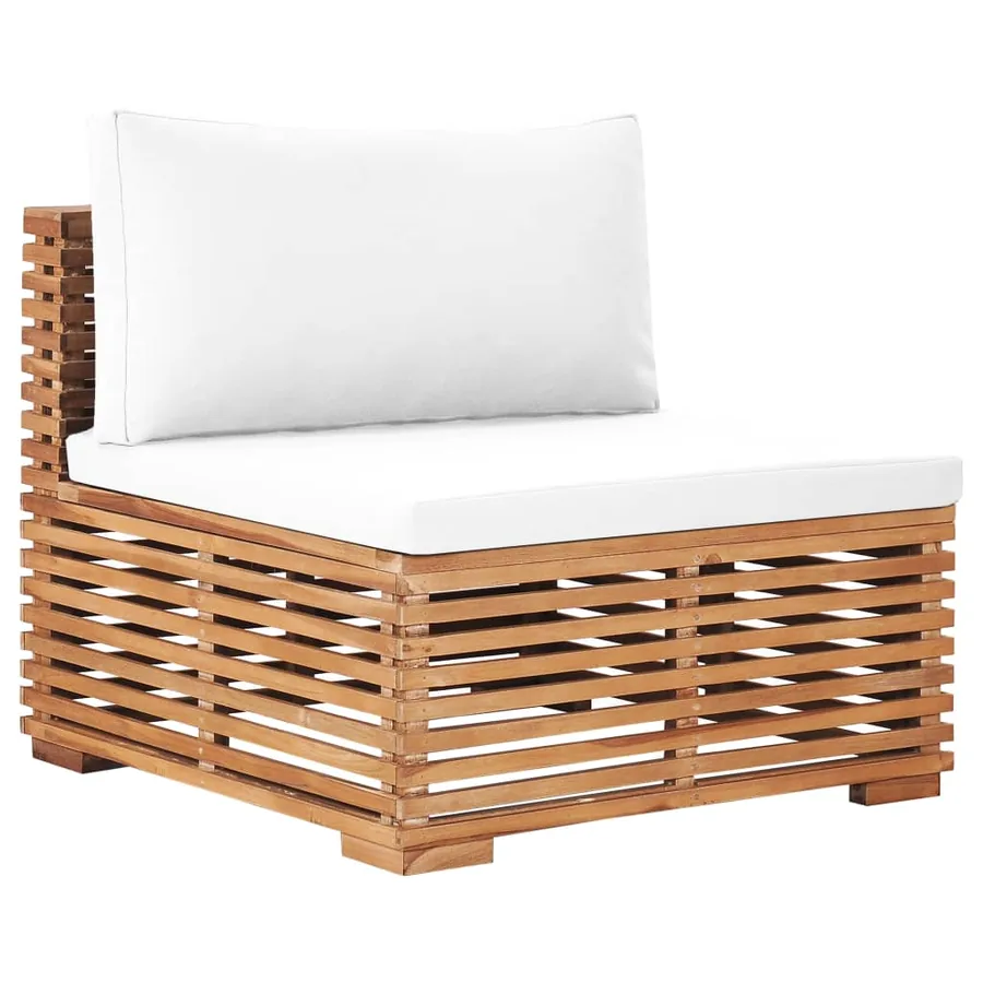 Canapé central de jardin avec coussin crème Bois de teck solide