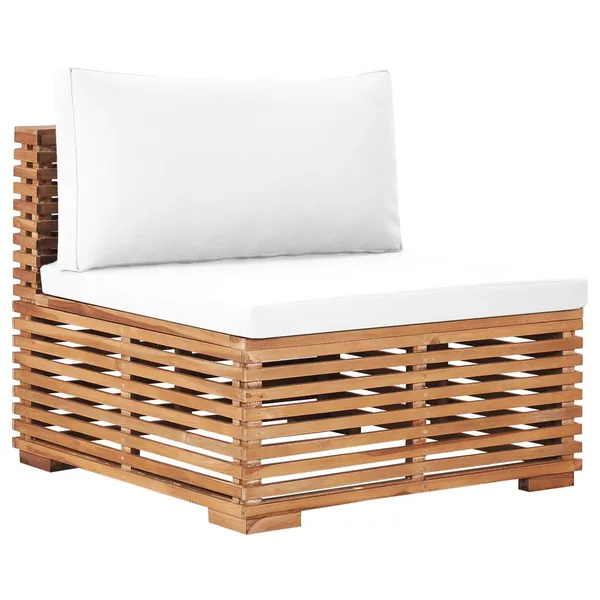 Canapé central de jardin avec coussin crème Bois de teck solide
