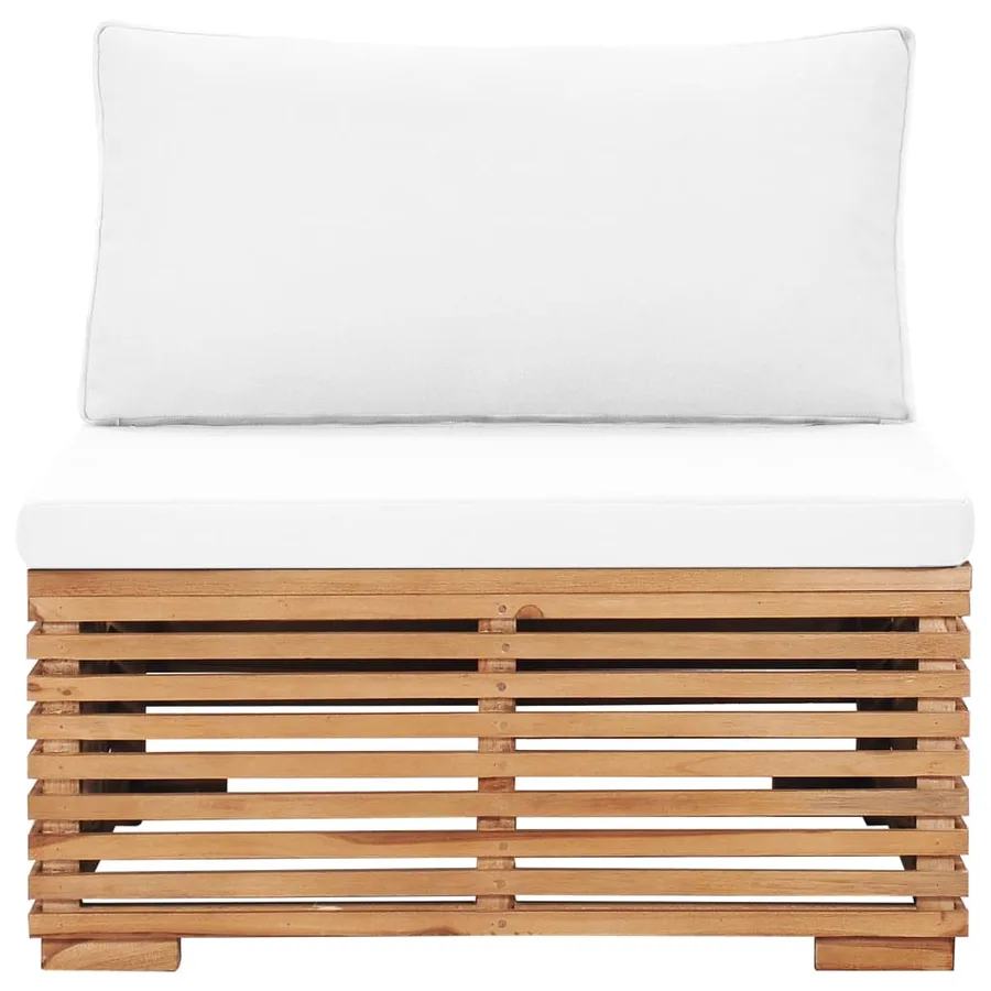 Canapé central de jardin avec coussin crème Bois de teck solide - 2