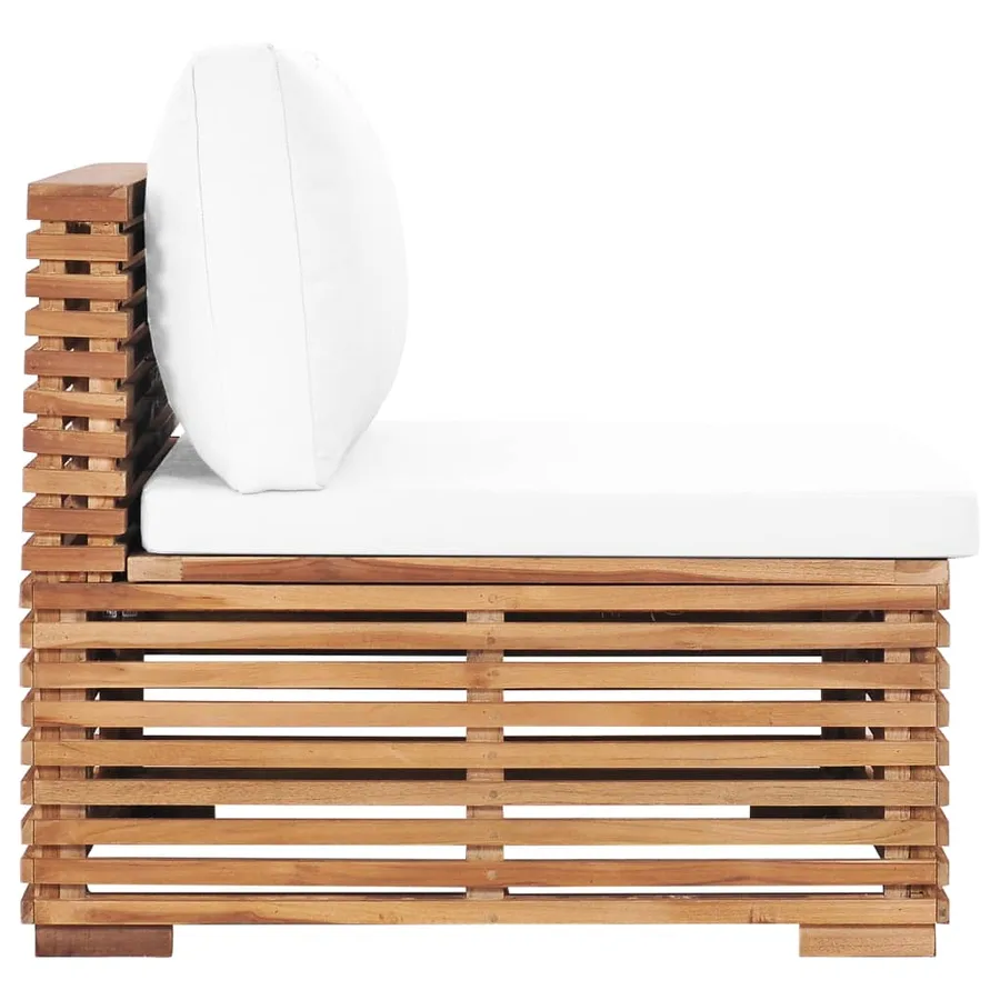 Canapé central de jardin avec coussin crème Bois de teck solide - 3