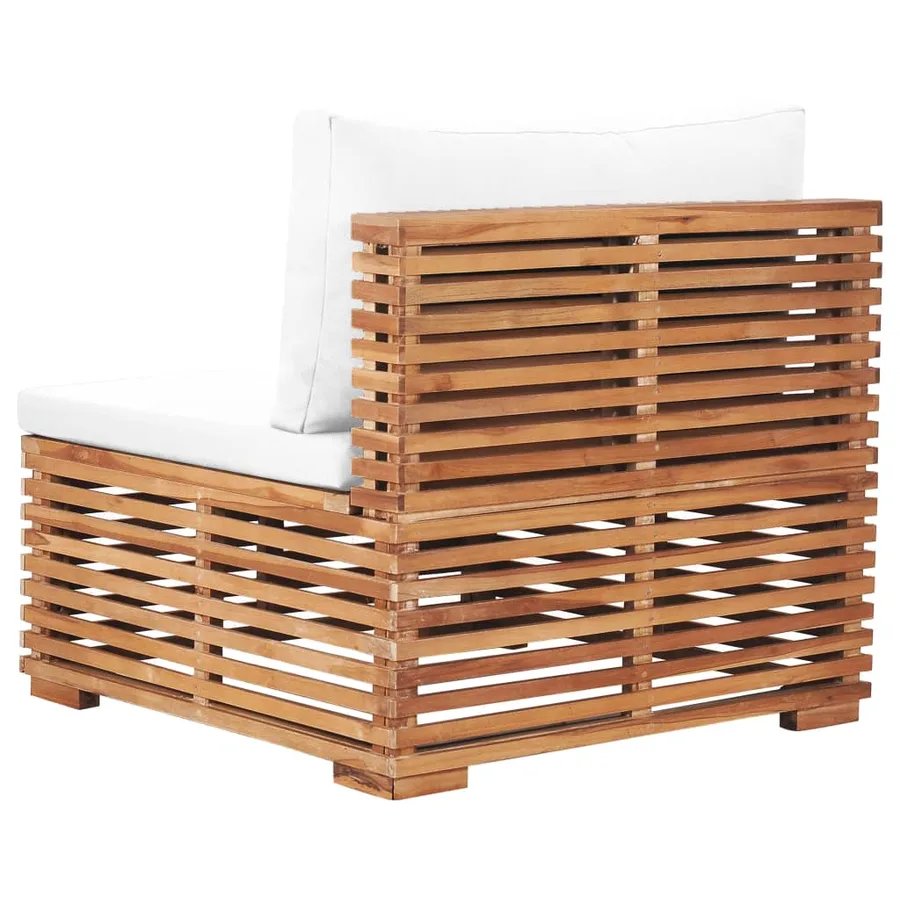 Canapé central de jardin avec coussin crème Bois de teck solide - 4
