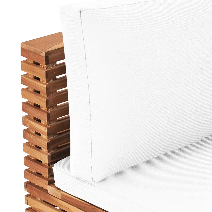Canapé central de jardin avec coussin crème Bois de teck solide - 6