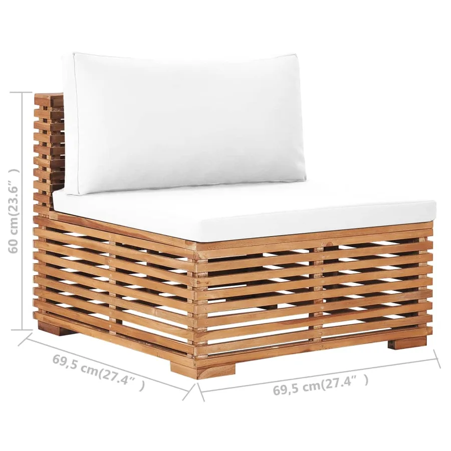Canapé central de jardin avec coussin crème Bois de teck solide - 7