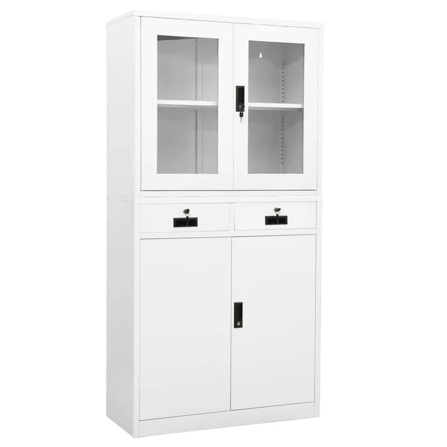 Armoire de bureau Blanc 90x40x180 cm Acier et verre trempé