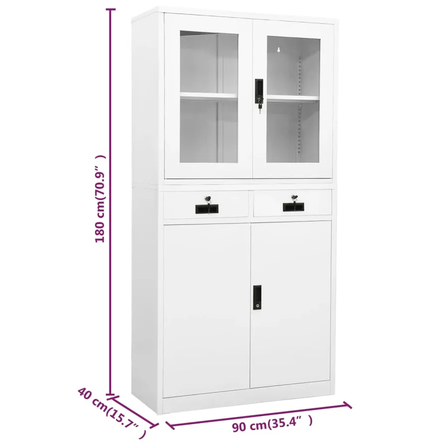 Armoire de bureau Blanc 90x40x180 cm Acier et verre trempé - 11