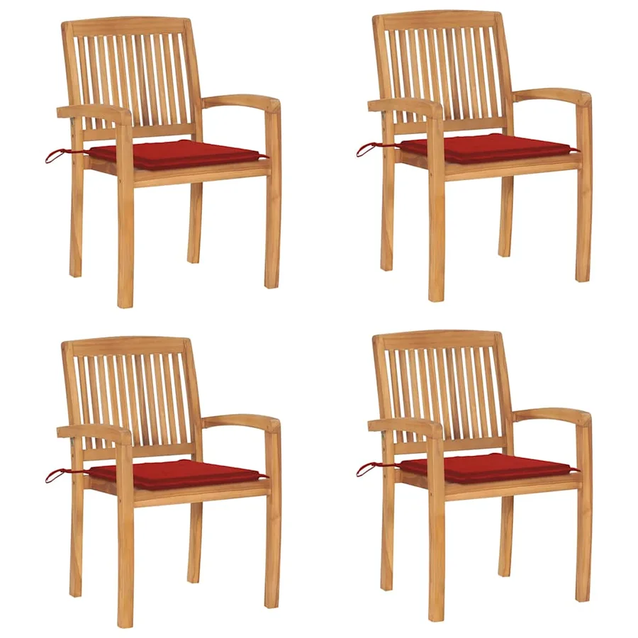 Chaises de jardin empilables avec coussins lot de 4 Teck solide